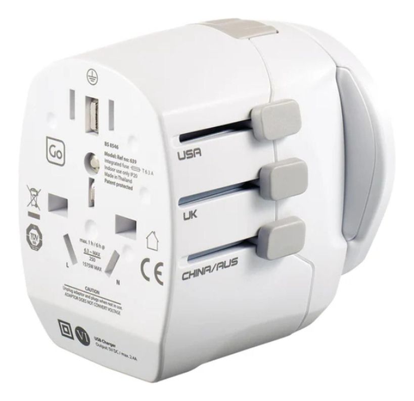 Adaptador Enchufe Universal Con Tierra Tres Clavijas + 2 Usb-5