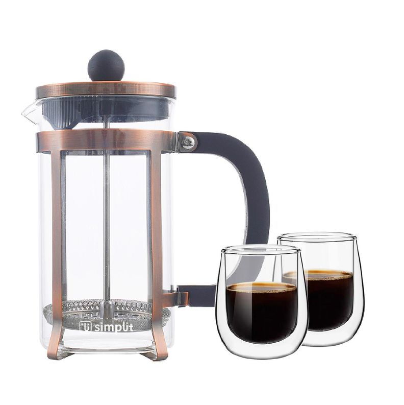 Pack Cafetera Francesa 600 ml + Set 2 Tazas 80 ml Simplit Negro