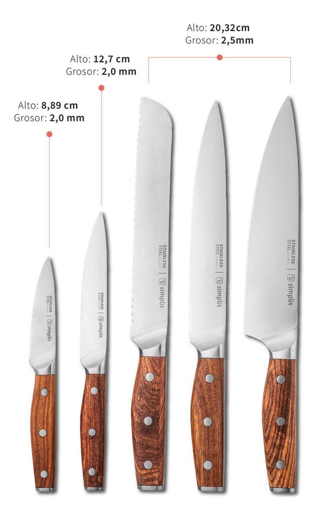 Set Cuchillos Holz 5 pcs Acero Inoxidable + Taco Simplit-2