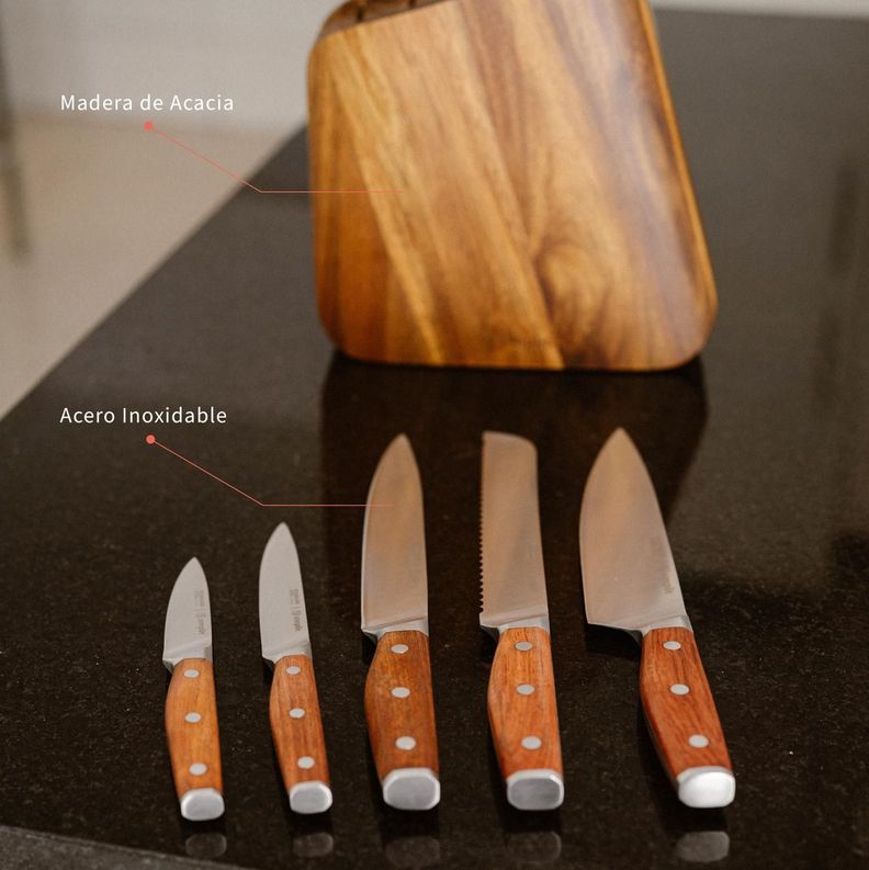Set Cuchillos Holz 5 pcs Acero Inoxidable + Taco Simplit-4