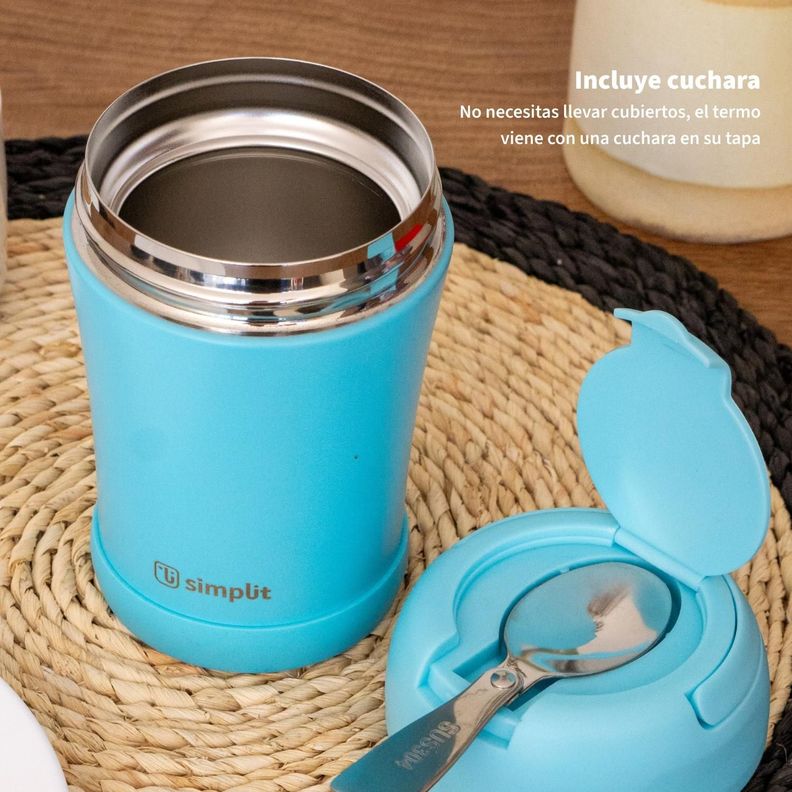 Termo Comida 400ml Azul Cuchara Acero Inox Simplit-1