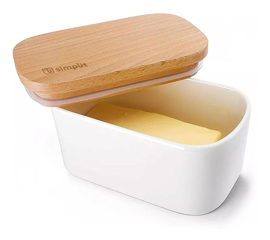 Mantequillero de Cerámica Tapa Bamboo 300 ml Simplit-1
