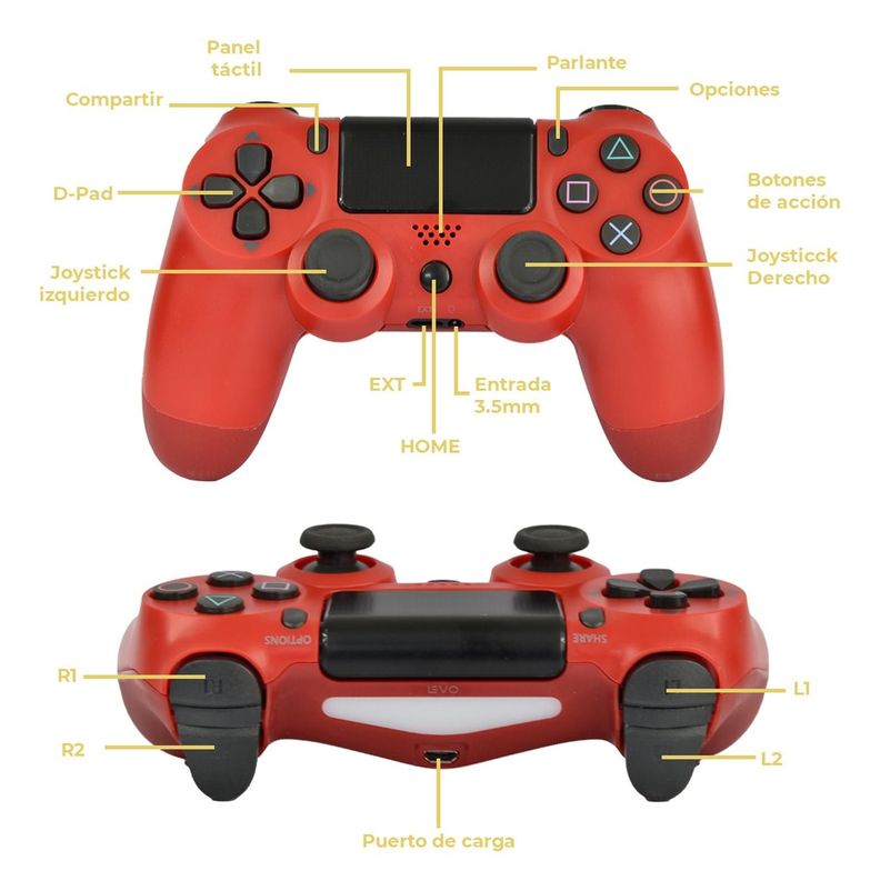 Control Joystick Inalámbrico doble Shock P4 Rojo Levo-5