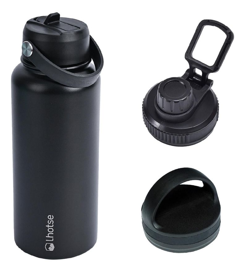 Botella Térmica Hydro Negro 960ml + 2 Tapas Lhotse-0