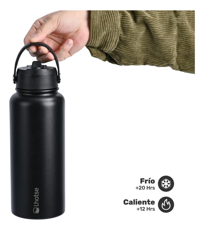 Botella Térmica Hydro Negro 960ml + 2 Tapas Lhotse-1