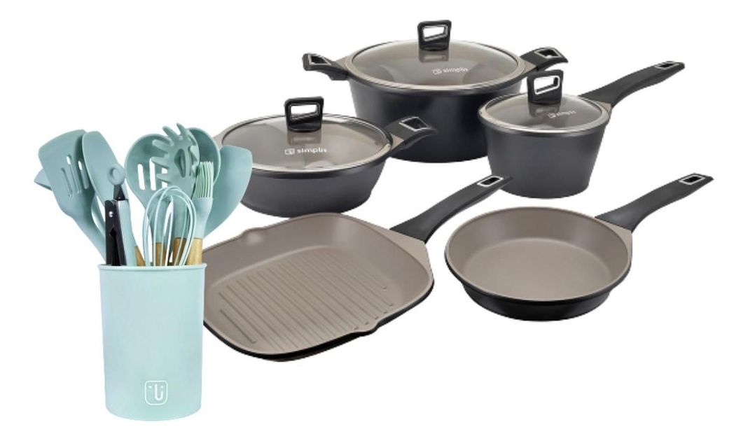 Kit Batería Cocina 8 Pza + Set 12 Utensilios Calipso Simplit-0