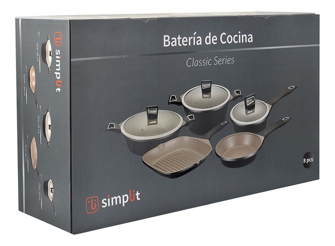 Kit Batería Cocina 8 Pza + Set 12 Utensilios Calipso Simplit-3