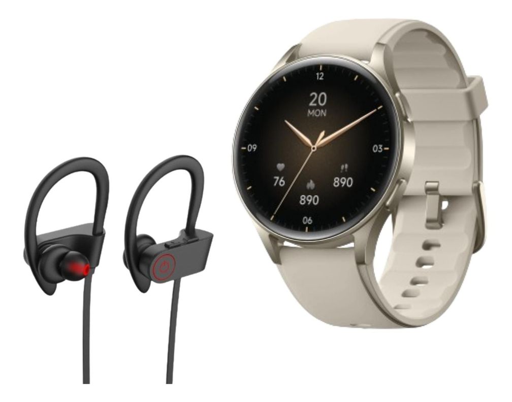 Pack Smartwatch Lhotse Vibe 05 Cream + Audífonos Deportivo-0