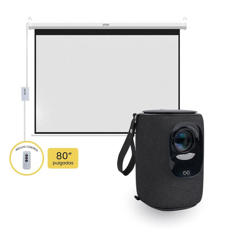 Proyector Portatil Nova 9000lm + Telón 80" Eléctrico LEVO-0
