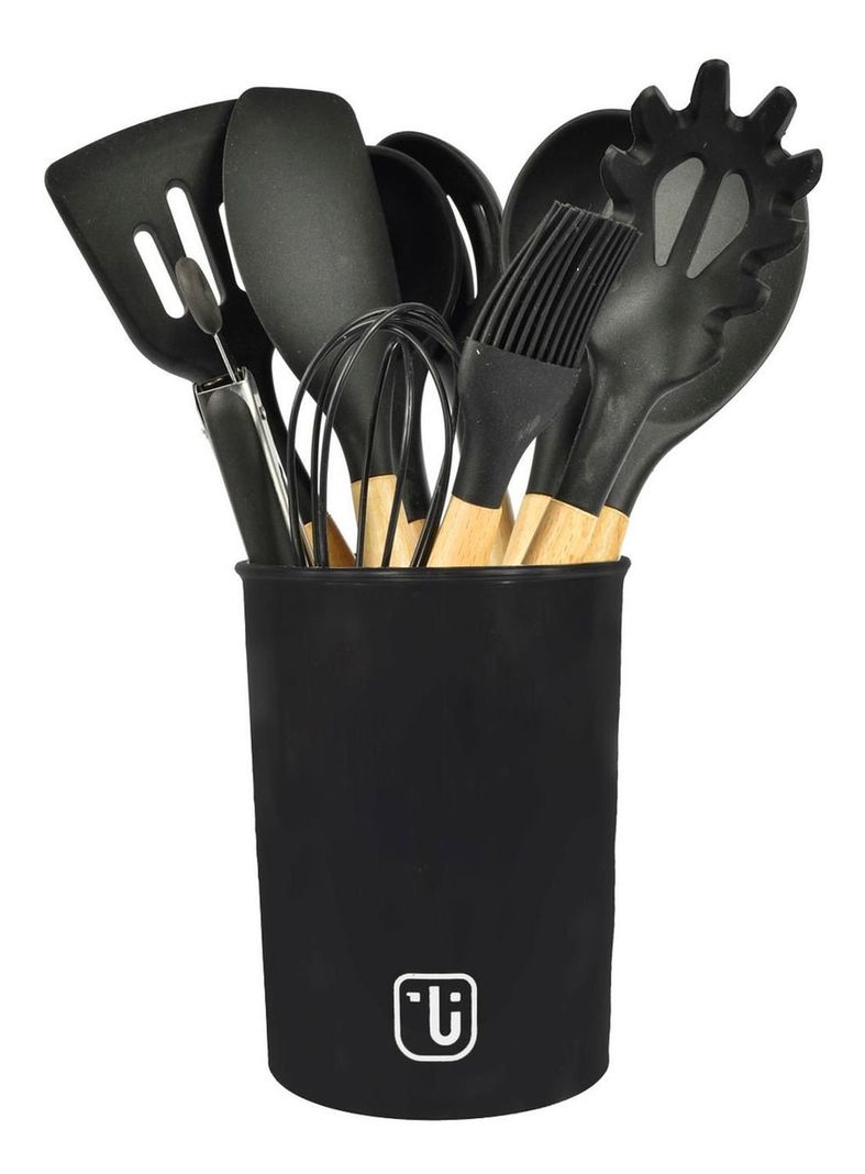 Set 12 Utensilios De Cocina Silicona Negro Simplit-0