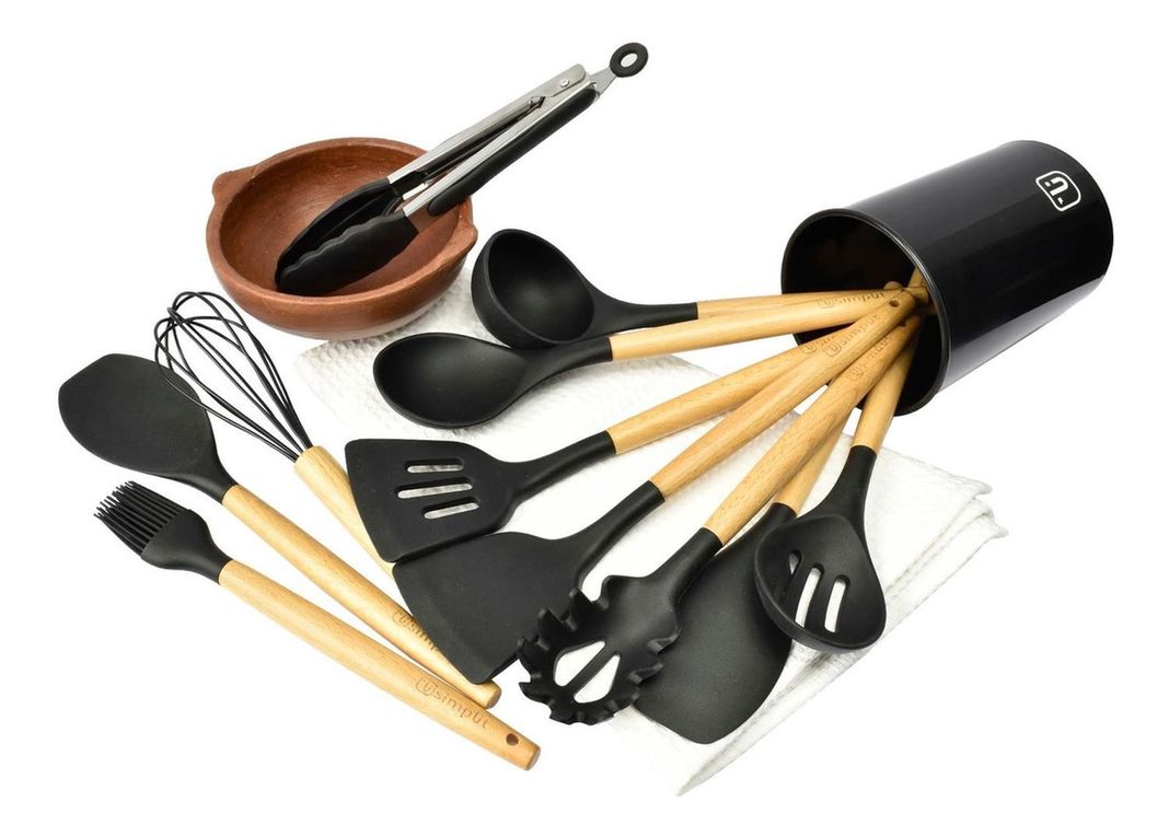 Set 12 Utensilios De Cocina Silicona Negro Simplit-2