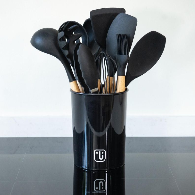 Set 12 Utensilios De Cocina Silicona Negro Simplit-5