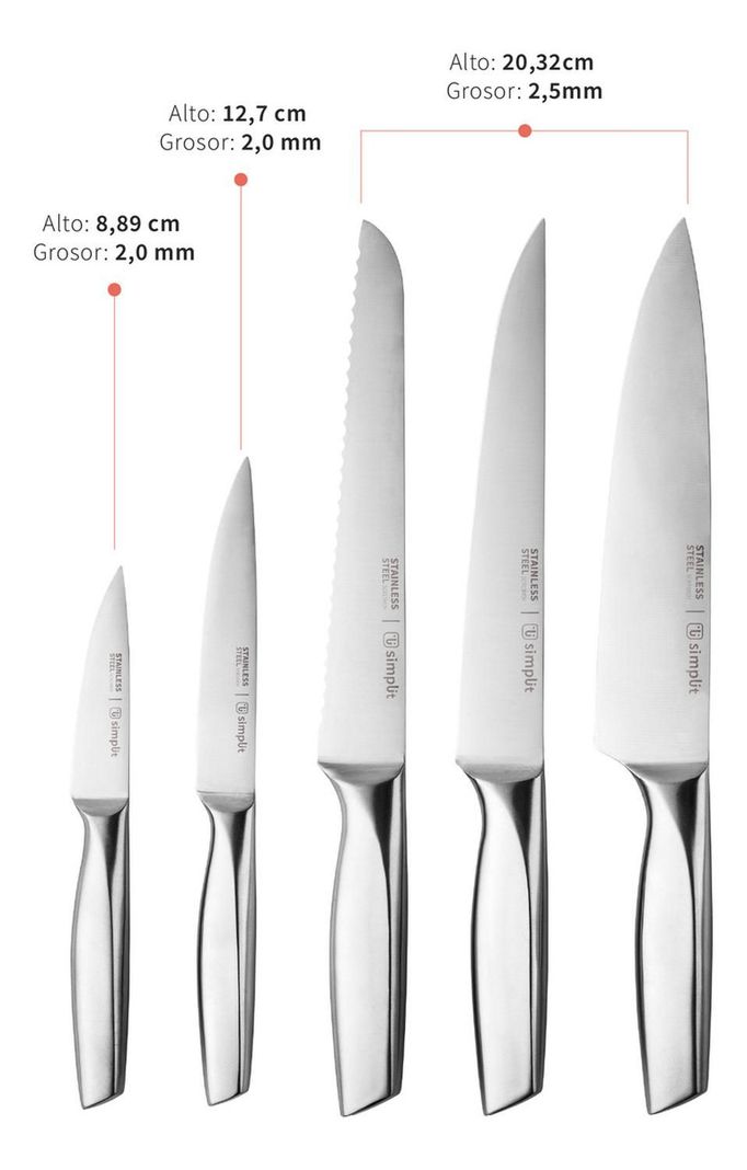 Set Cuchillos Stahl 5 pcs Acero Inoxidable + Taco Simplit-1