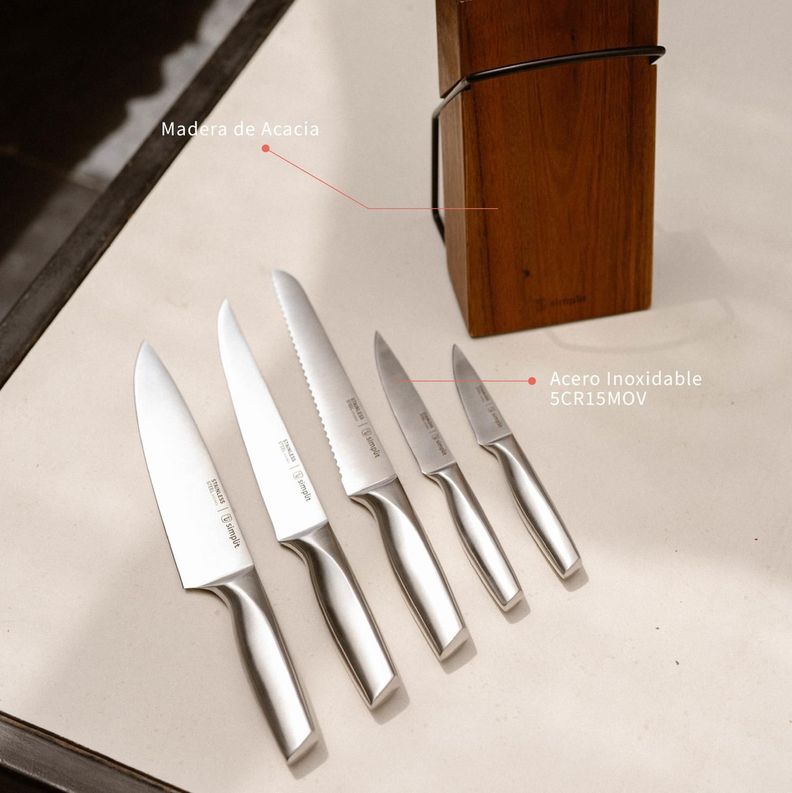 Set Cuchillos Stahl 5 pcs Acero Inoxidable + Taco Simplit-3
