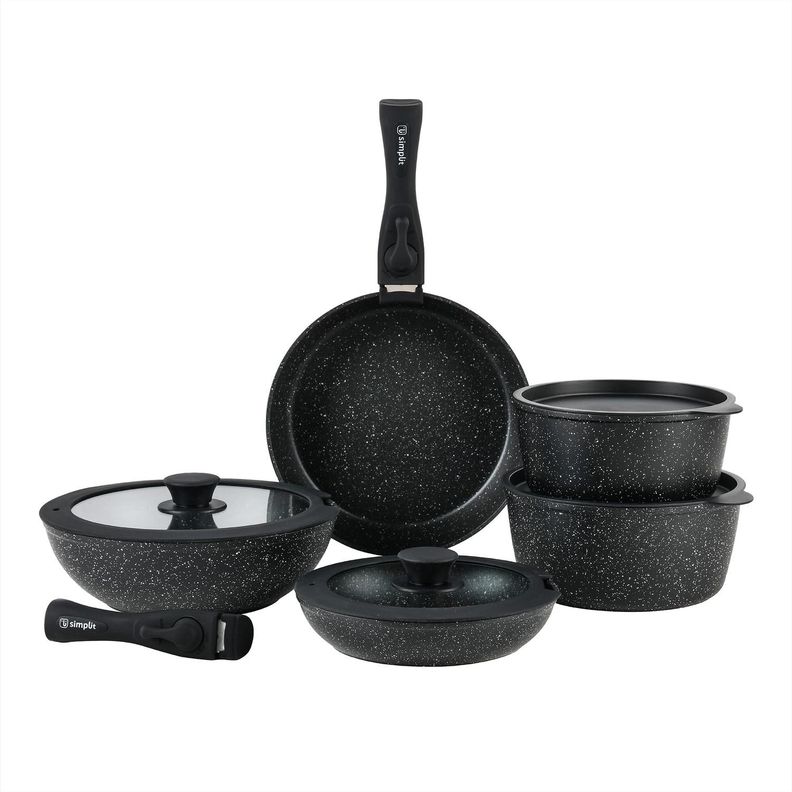 Bateria de Cocina Antiadherente Oxford Granito 15pcs Simplit Negro