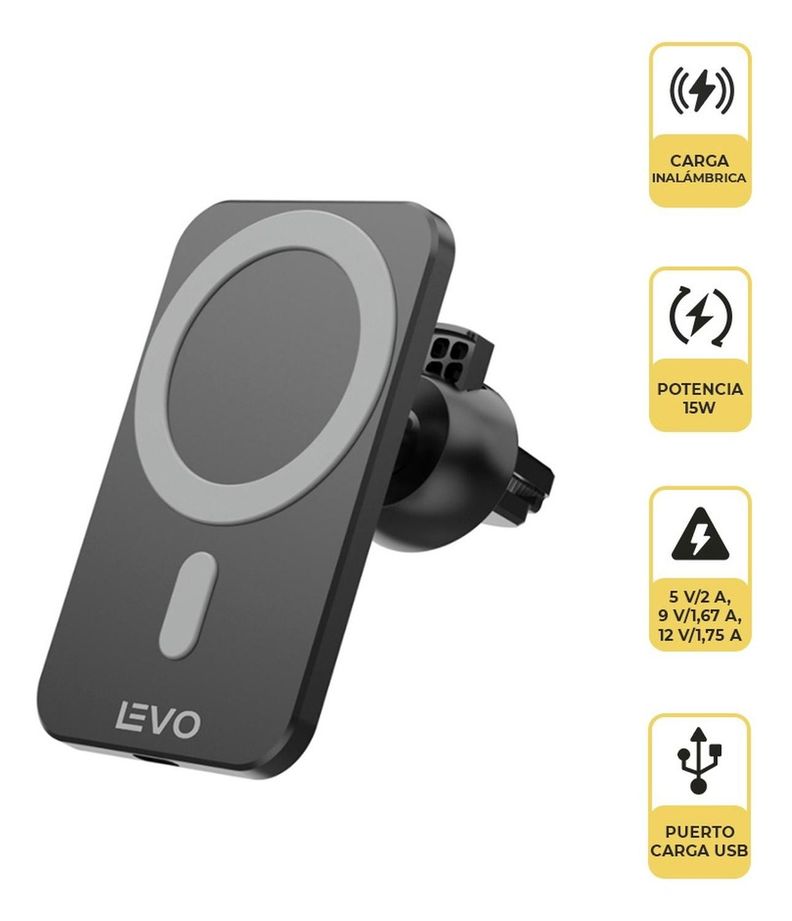 Cargador Inalámbrico Rápido Auto iPhone 12/13 V+ Levo-2