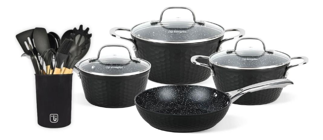 Pack Batería Copper 7Pz + Set 12 Utensilios Negro Simplit-0