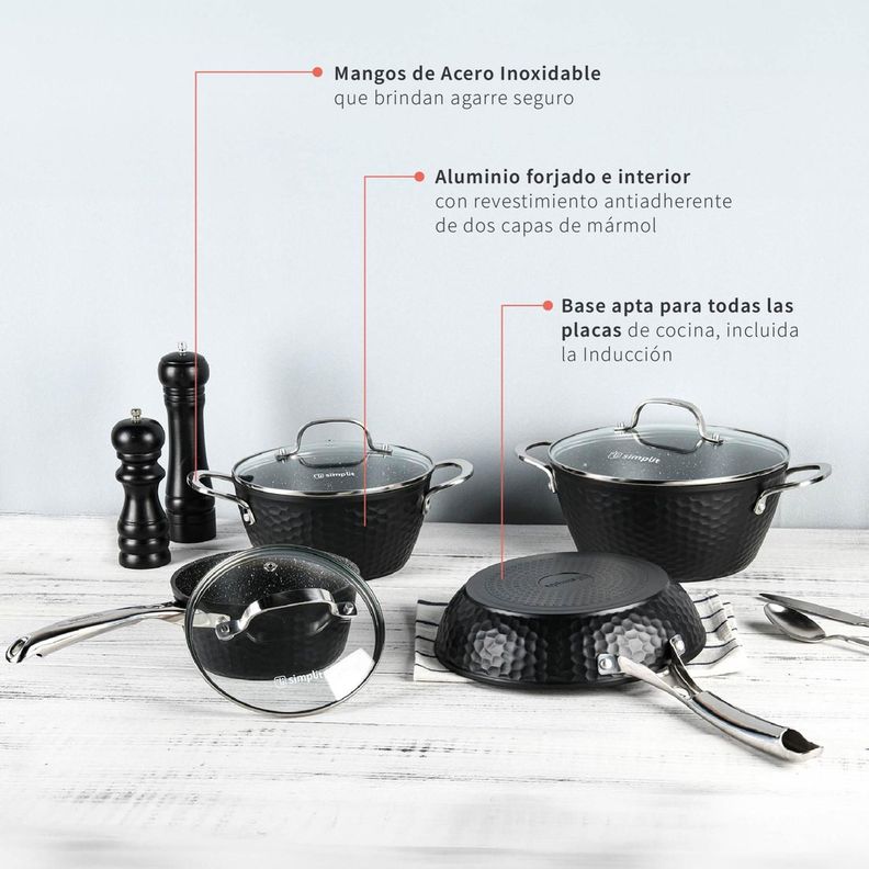 Pack Batería Copper 7Pz + Set 12 Utensilios Negro Simplit-4