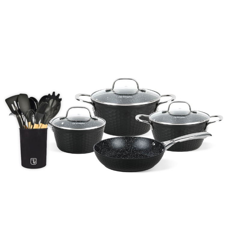 Bateria Cocina Black Copper 7pzs + 12 Utensilios Negro