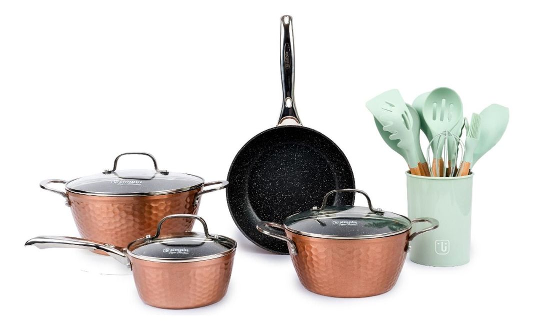 Kit Batería Cocina 7 Pza + Set 12 Utensilios Calipso Simplit-0