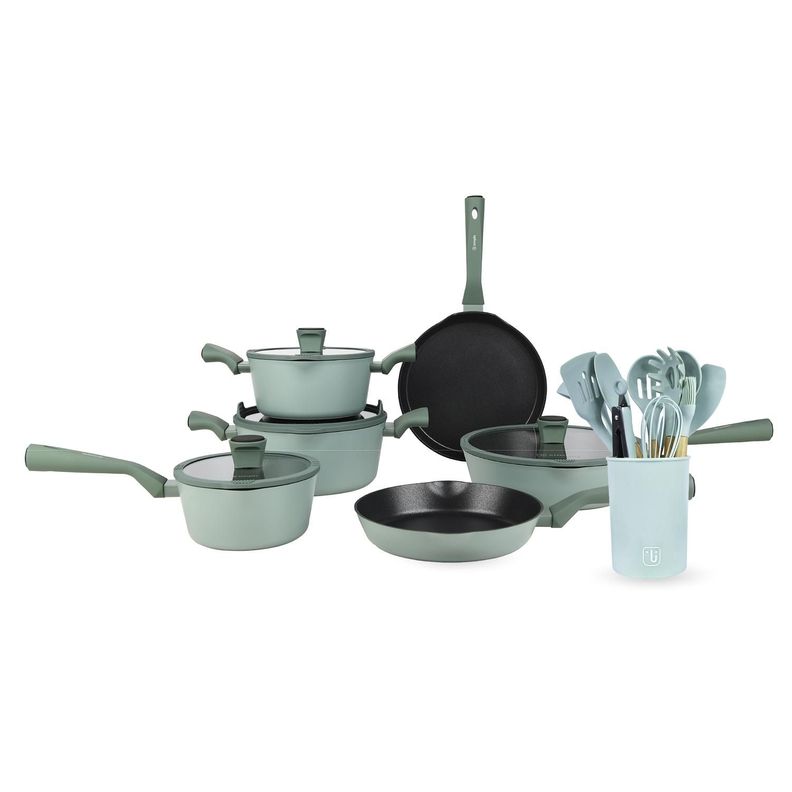 Bateria de Cocina Lucca + Set 12 Utensilios Calipso Simplit Verde Claro