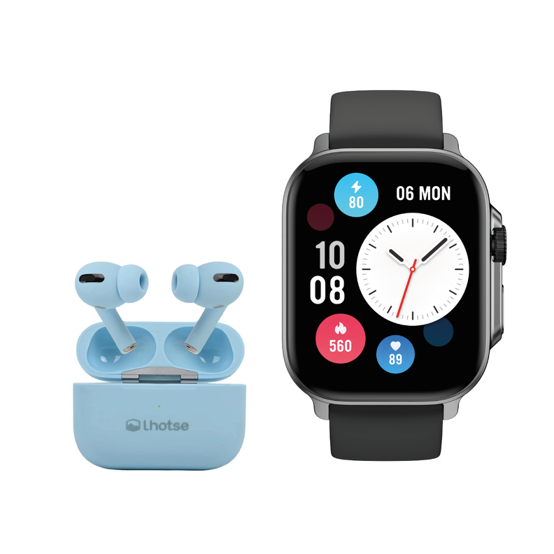 Pack Smartwatch Connect S03 Black+ Audífono RM7 Blue Lhotse-0