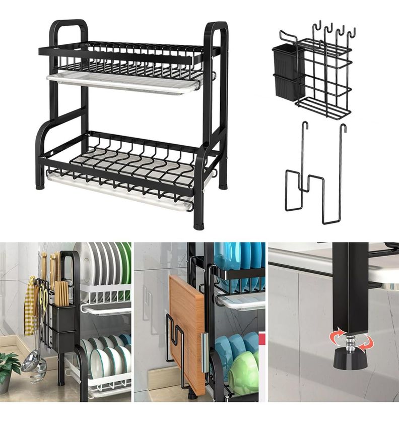 Secaplatos Escurridor 2 Niveles 17 Platos Negro Simplit-4