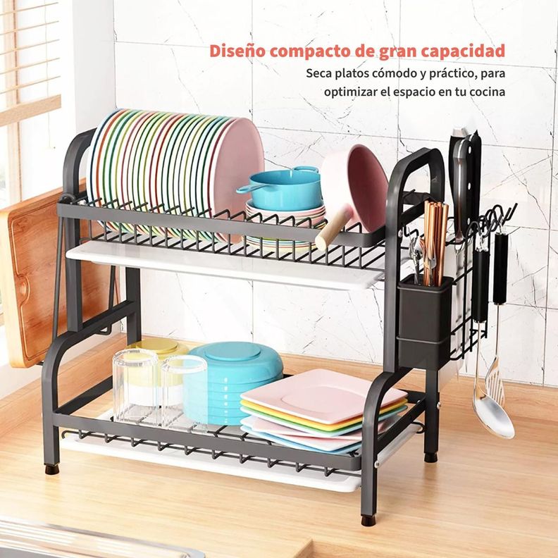 Secaplatos Escurridor 2 Niveles 17 Platos Negro Simplit-1