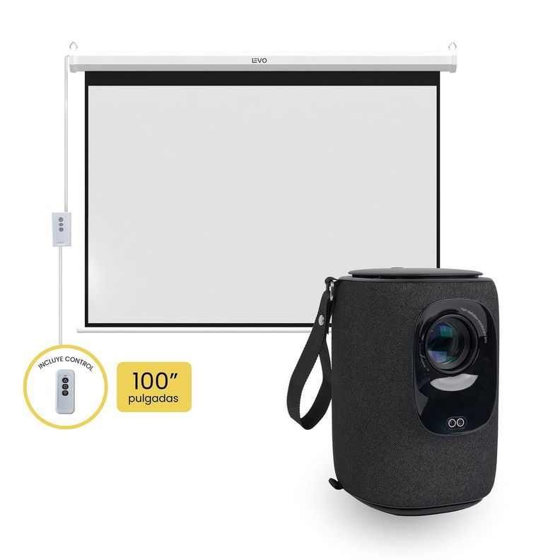 Proyector Portatil Nova 9000lm + Telón 100" Eléctrico LEVO-0