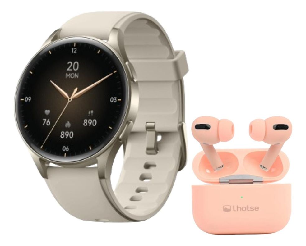 Pack Smartwatch Lhotse Vibe 05 Cream + Audífonos Rosado-0