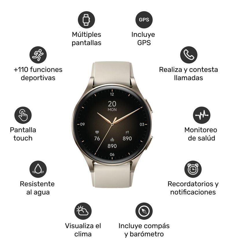 Pack Smartwatch Lhotse Vibe 05 Cream + Audífonos Rosado-2
