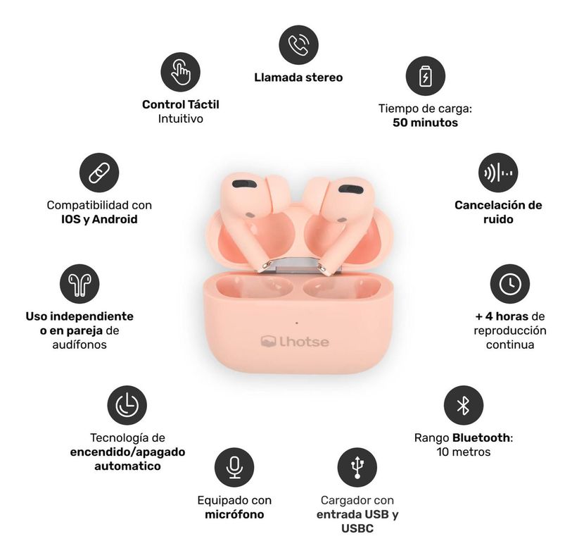 Pack Smartwatch Lhotse Vibe 05 Cream + Audífonos Rosado-4
