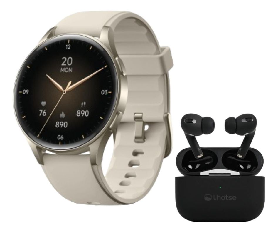 Pack Smartwatch Lhotse Vibe 05 Cream + Audífonos Negro-0