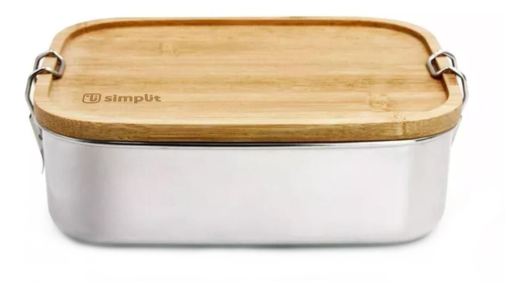 Tupper de Acero Inoxidable Tapa Madera 800 ml Simplit-0