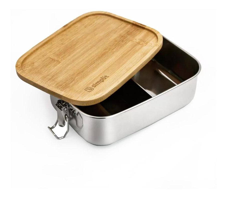 Tupper de Acero Inoxidable Tapa Madera 800 ml Simplit-2