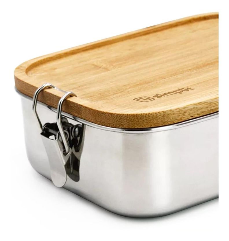Tupper de Acero Inoxidable Tapa Madera 800 ml Simplit-4