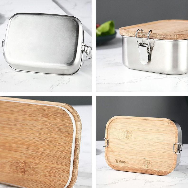Tupper de Acero Inoxidable Tapa Madera 800 ml Simplit-5