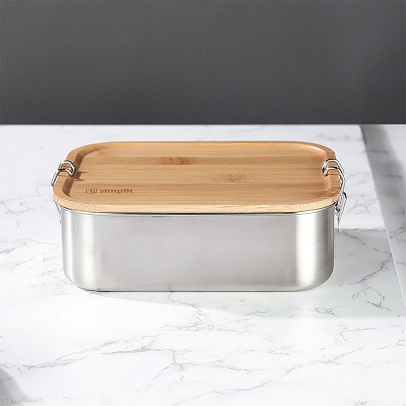 Tupper de Acero Inoxidable Tapa Madera 800 ml Simplit-6