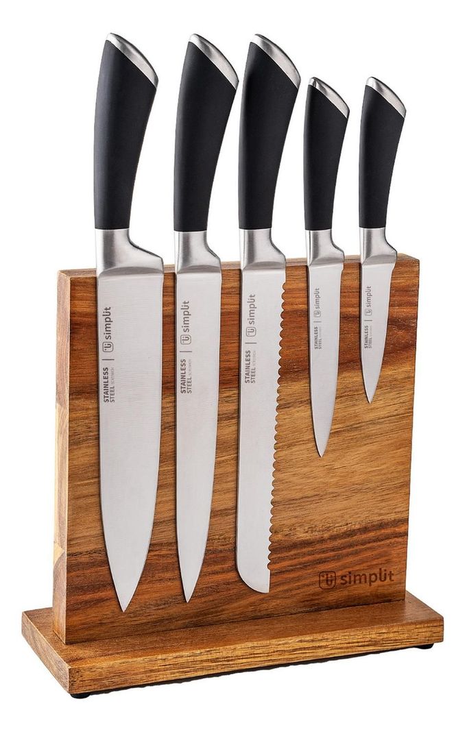 Set Cuchillos Küche 5 pcs Acero Inoxidable + Base Simplit-0