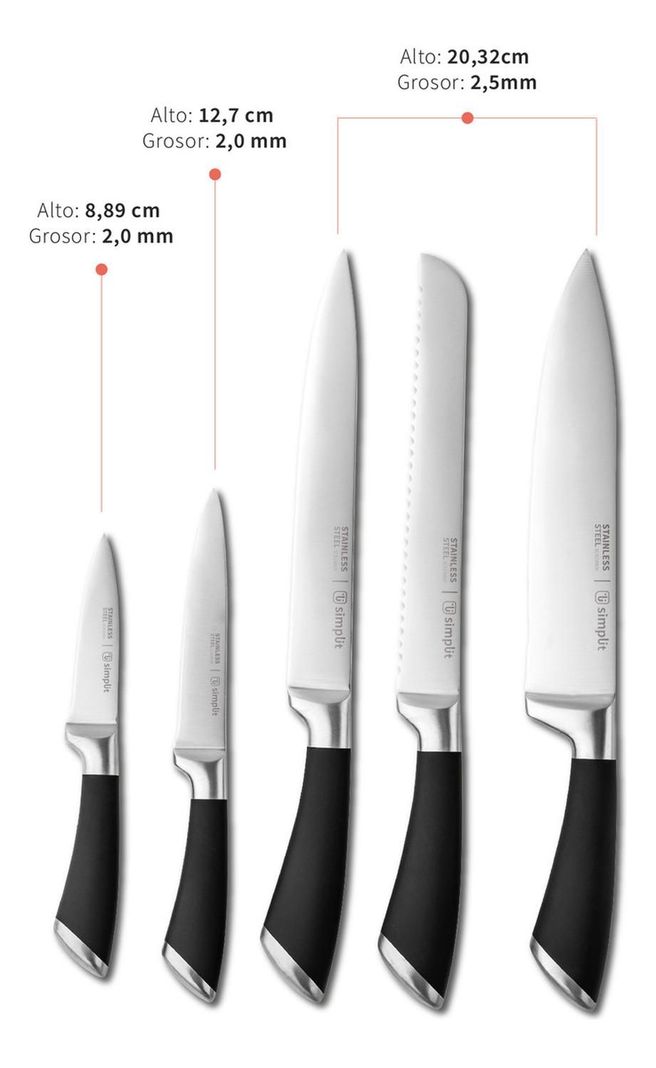 Set Cuchillos Küche 5 pcs Acero Inoxidable + Base Simplit-2