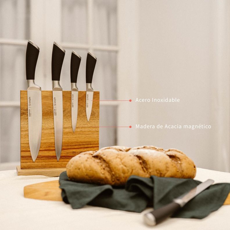 Set Cuchillos Küche 5 pcs Acero Inoxidable + Base Simplit-4