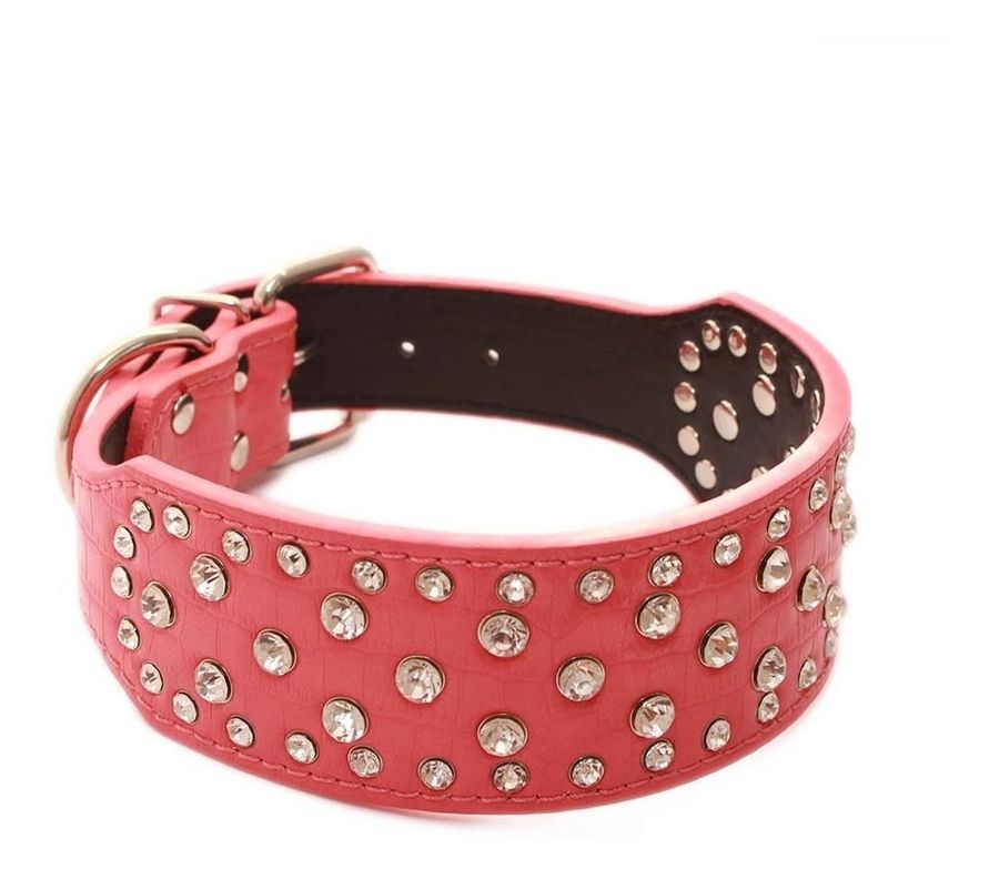 Collar Perro Con Diamantes Eco Cuero 2Xl Rosado Mascan-0