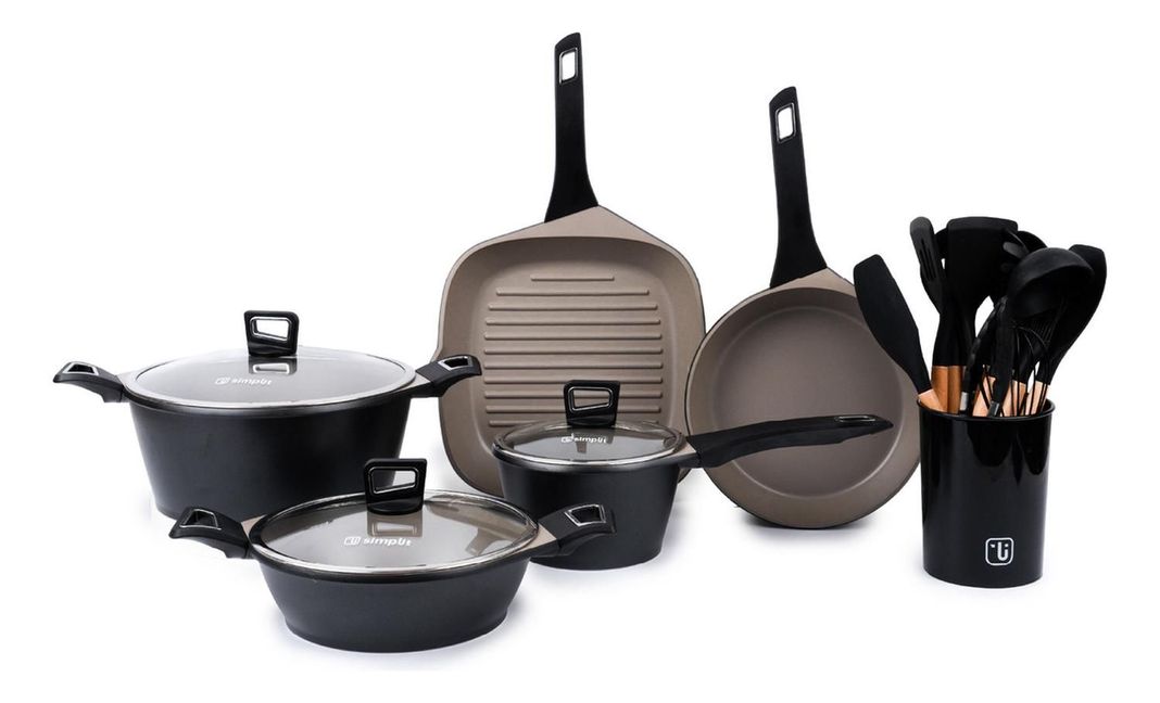 Kit Batería Cocina 8 Pza + Set 12 Utensilios Simplit-0