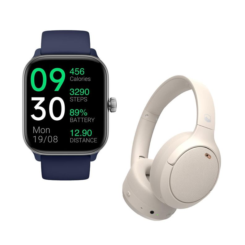 Pack Smartwatch Blue Rhythm + Audífonos Cream BeatMaster-0