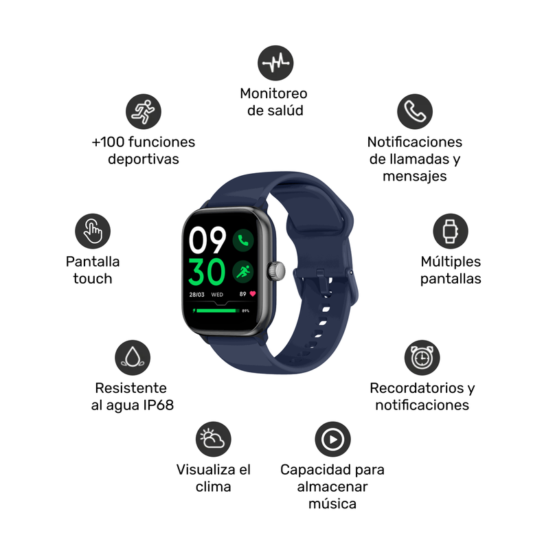 Pack Smartwatch Blue Rhythm + Audífonos Cream BeatMaster-2