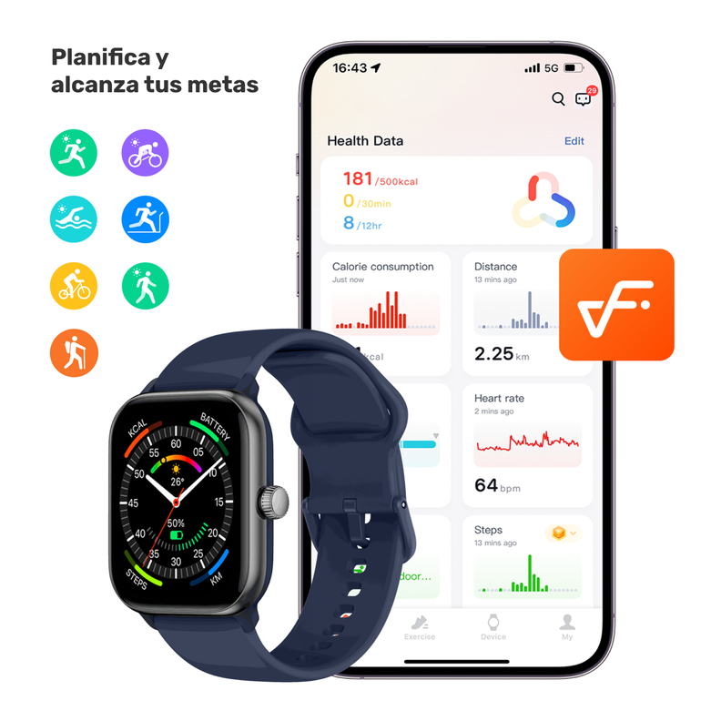 Pack Smartwatch Blue Rhythm + Audífonos Cream BeatMaster-3