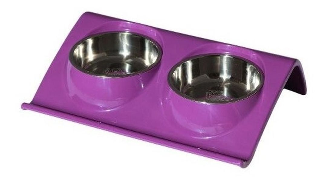 Plato Melamina Doble Z Talla M Morado Perro Mascan-0