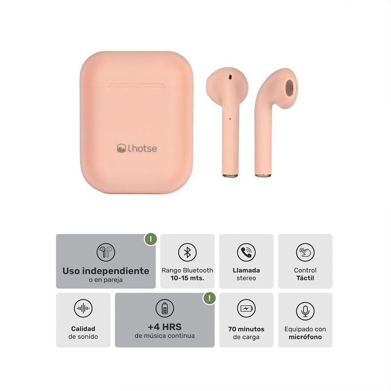 Audífonos Lhotse Bluetooth Inalámbrico Rm12 Rosado-2