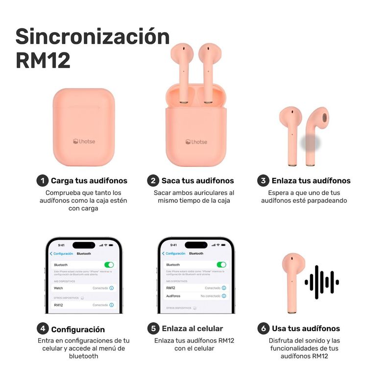 Audífonos Lhotse Bluetooth Inalámbrico Rm12 Rosado-7