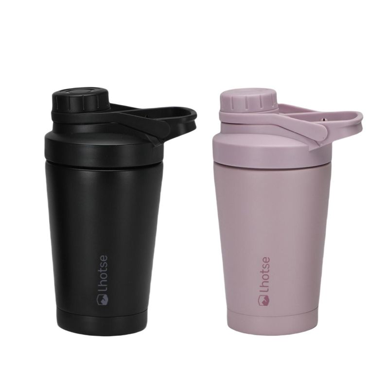 Shaker Vaso Proteina Acero Inox NutriCore 500ml Set X2 Negro